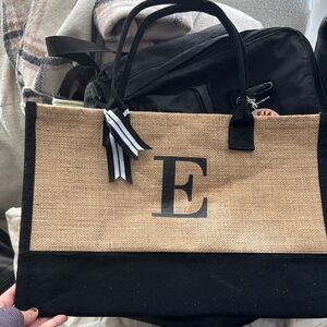 NEW Black and Beige Tote Bag with Initial E